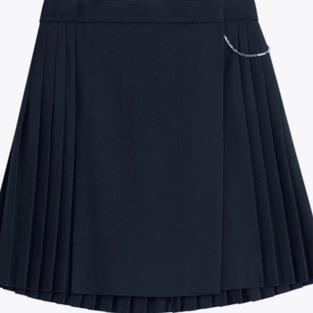 The Kooples Navy pleaded Wool mid-length skirt size 36 FR/USA size 4